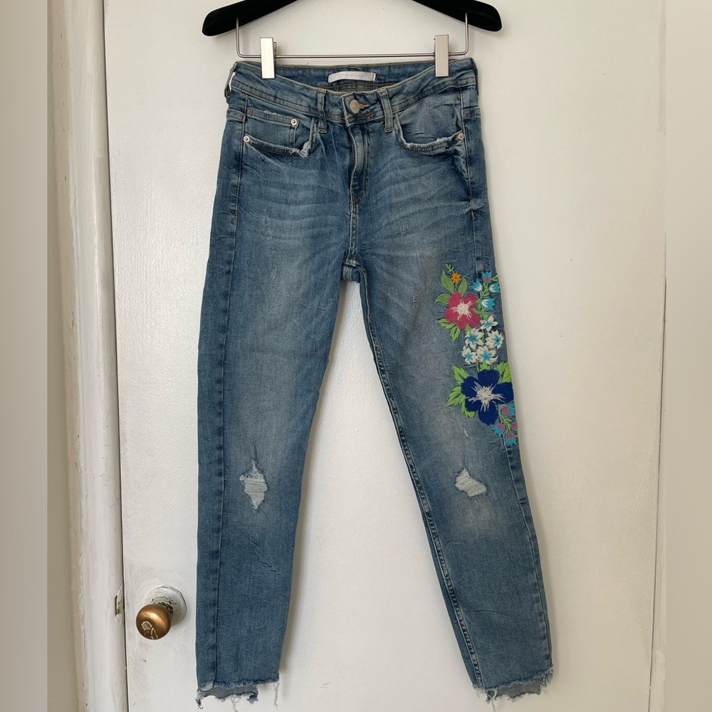 Zara Blue Floral Embroidered Women’s Jeans